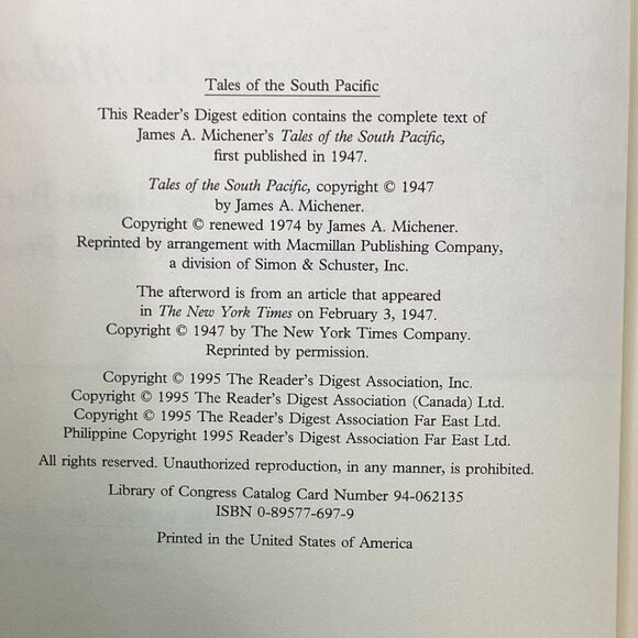 Tales Of The South Pacific By James A. Michener Readers Digest Hardcover Book - Picture 3 of 6